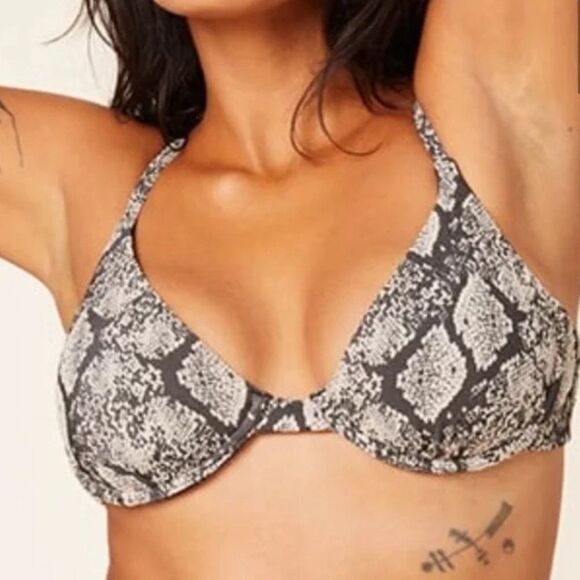 Andie Swim The Sicily Snakeskin Bikini Top Black Cream Size Small Snake Print - Picture 1 of 7